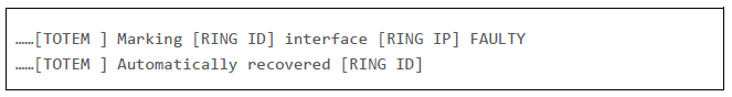 멤버십(corosync) 관련 메시지입니다. ....[TOTEM] Marking [RING ID] interface [RING IP] FAULTY ....[TOTEM] Automatically recovered [RING ID]
